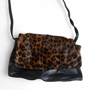 Adrienne Vittadini Leopard-Print Flap Crossbody Bag with Black Leather